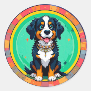 Sticker Rond Chien de dessin animé joyeux