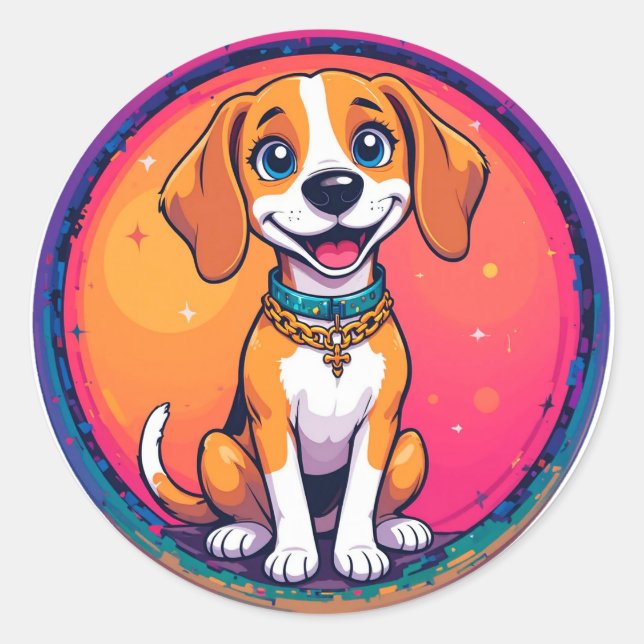 Sticker Rond Chien de dessin animé joyeux (Devant)