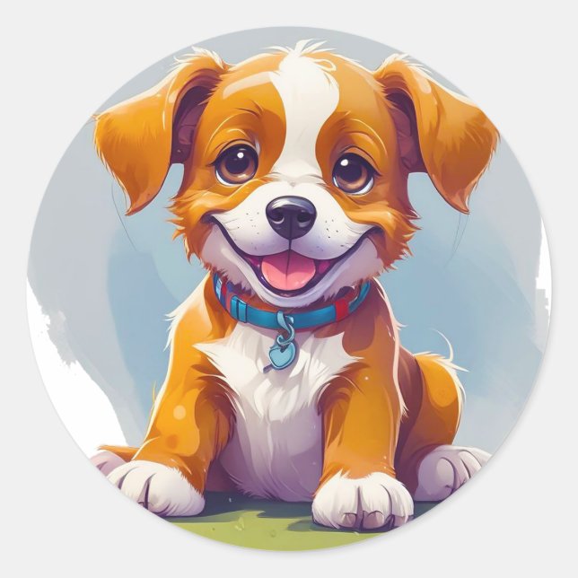 Sticker Rond Chien de dessin animé mignon (Devant)