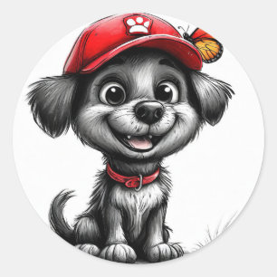 Sticker Rond Chien de dessin animé mignon