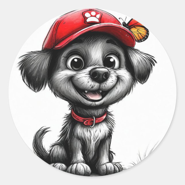 Sticker Rond Chien de dessin animé mignon (Devant)