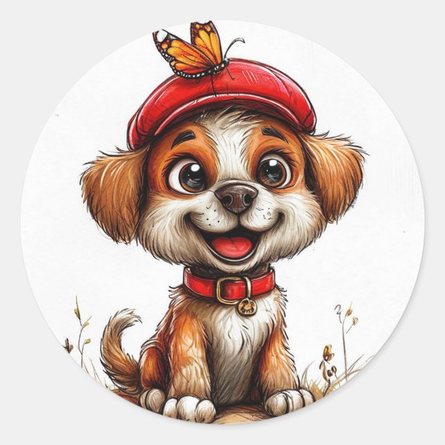 Sticker Rond Chien de dessin animé mignon (Devant)