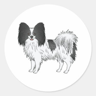 Sticker Rond Chien de dessin animé mignon Papillon noir et blan