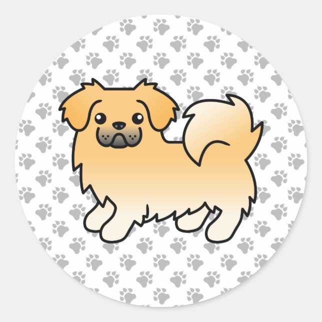 Sticker Rond Chien de dessin mignon de l'espagne tibétaine (Devant)