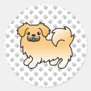Sticker Rond Chien de dessin mignon de l'espagne tibétaine