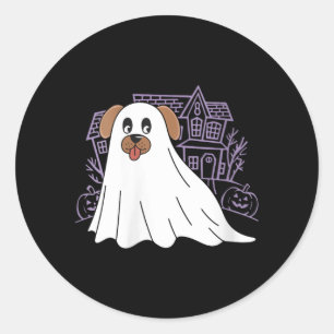 Sticker Rond Chien de femme fantôme Chien mignon déguisé en fan