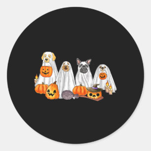 Sticker Rond Chien de femme fantôme Chien mignon déguisé en fan