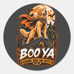 Sticker Rond Chien de Garde Boo Ya en Service Retriever Doré Ha