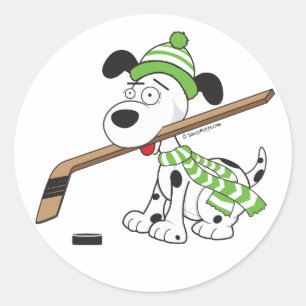 Sticker Rond Chien de hockey avec bâton de hockey