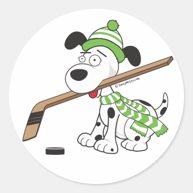 Sticker Rond Chien de hockey avec bâton de hockey (Devant)