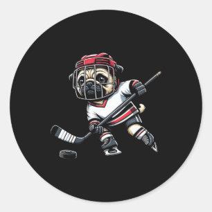 Sticker Rond Chien de hockey Pug mignon pour hommes femmes fill