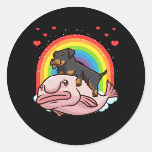 Sticker Rond Chien de Jagdterrier avec Poisson Blobé