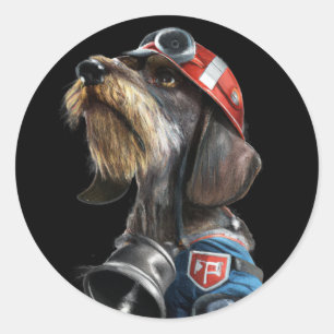 Sticker Rond Chien de la tête du feu de pompier