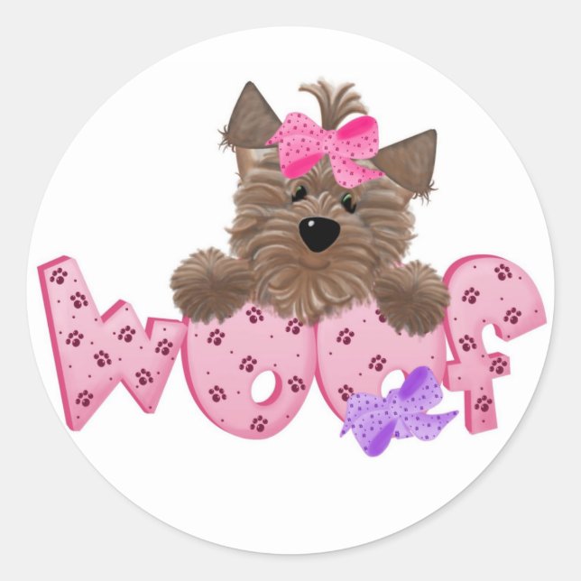 Sticker Rond Chien de laine rose (Devant)
