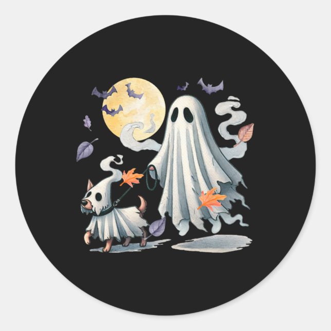 Sticker Rond Chien de marche fantôme (Devant)