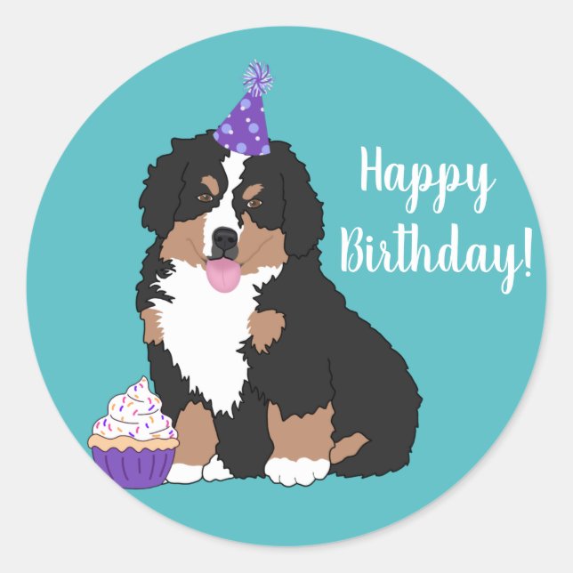 Sticker Rond Chien de montagne bernois Chiot Anniversaire (Devant)