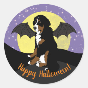 Sticker Rond Chien de montagne bernois d'Halloween