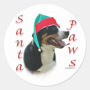 Sticker Rond Chien de montagne de Suisse Père Noël Paws
