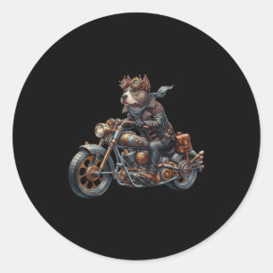 Sticker Rond Chien de moto vintage Tbull Biker Steampunk cool