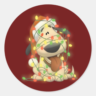 Sticker Rond Chien de Noël