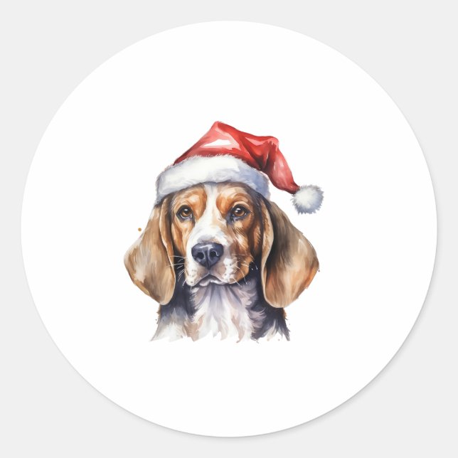 Sticker Rond Chien de Noël beagle (Devant)