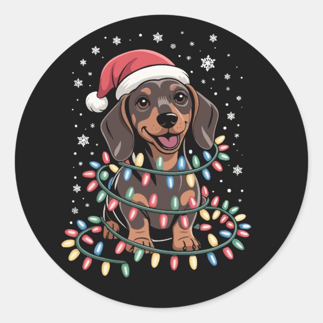 Sticker Rond Chien de Noël Dachshund Père Noël Xmas Wiener (Devant)