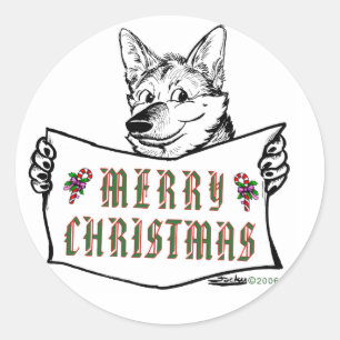 Sticker Rond Chien de Noël : Joyeux Noël !