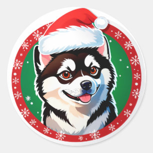 Sticker Rond Chien de Noël mignon Cercle de Noël festif