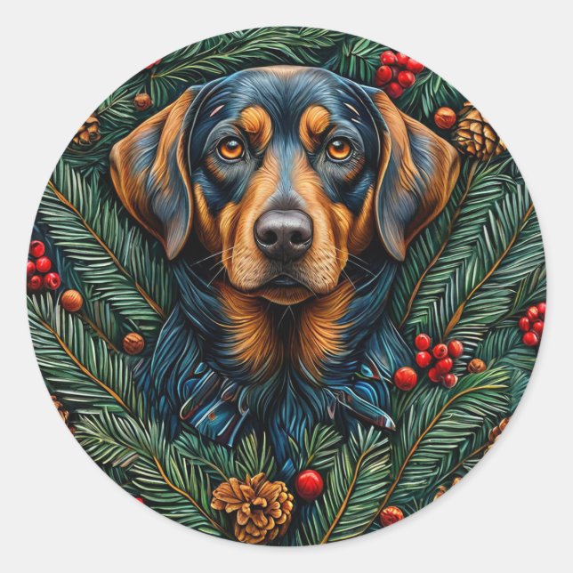 Sticker Rond Chien de Noël mignon Création de chiot pour les fê (Devant)