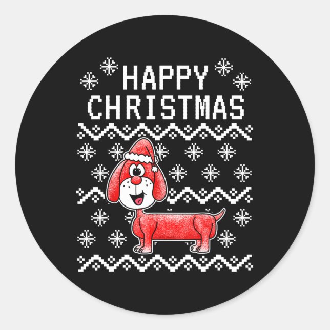 Sticker Rond Chien de Noël moche de Dachshund (Devant)