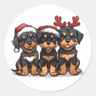 Sticker Rond Chien de Noël Rottweiler Père Noël