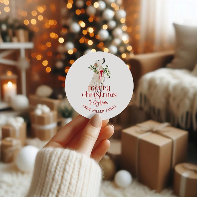 Sticker Rond Chien de Noël Typographie Joyeux Noël (Créateur téléchargé)