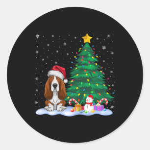 Sticker Rond Chien de pari Chapeau de rennes Lumières de sapin