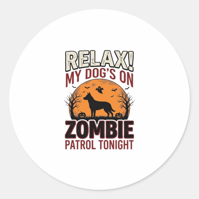 Sticker Rond Chien de patrouille zombie Halloween Gravure vinta (Devant)