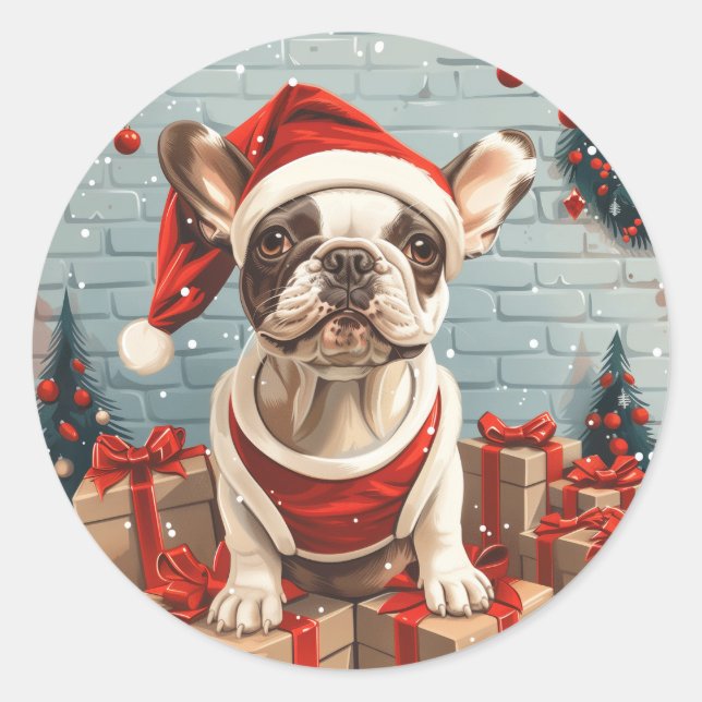 Sticker Rond Chien de Père Noël (Devant)