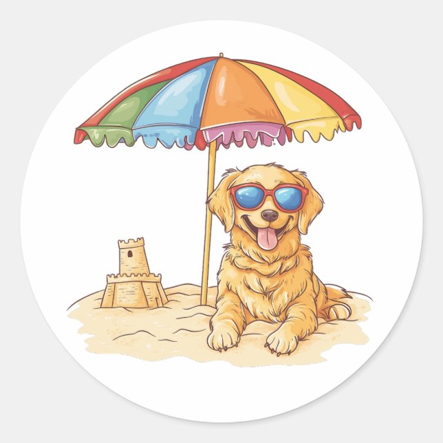 Sticker Rond Chien de plage Golden Retriever (Devant)