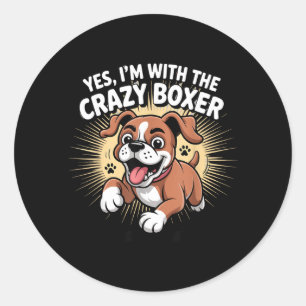 Sticker Rond Chien de race de chiot mignon drôle avec le fou