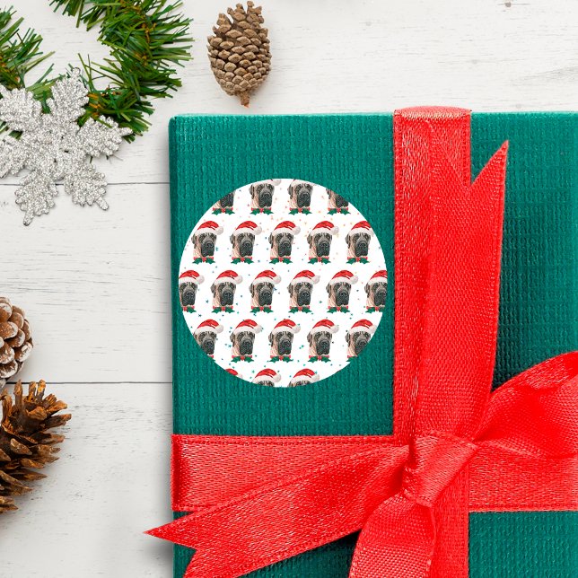 Sticker Rond Chien de race Mastiff anglais Noël (Créateur téléchargé)