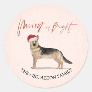 Sticker Rond Chien de Santa Hat Berger allemand Joyeux Noël