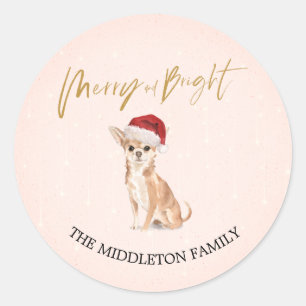 Sticker Rond Chien de Santa Hat Chihuahua Joyeux Noël
