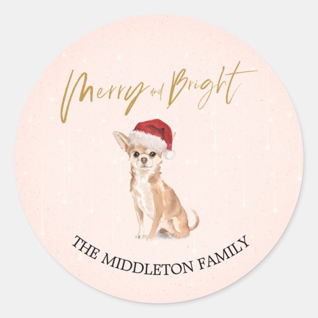 Sticker Rond Chien de Santa Hat Chihuahua Joyeux Noël (Devant)