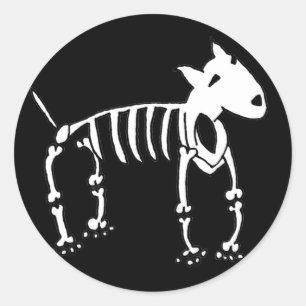 Sticker Rond Chien de Skeleton Bull Terrier