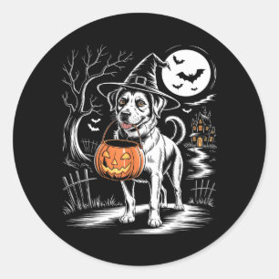 Sticker Rond Chien de sorcière vintage avec chien effrayant de