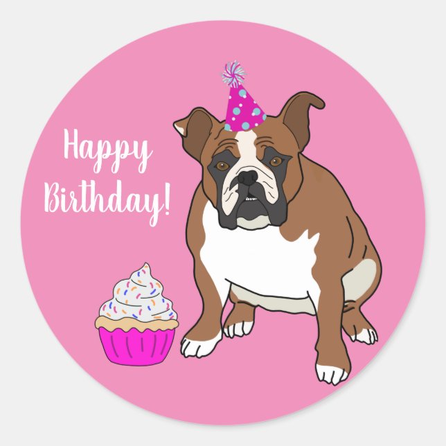 Sticker Rond Chien de taule anglais personnalisé Anniversaire C (Devant)