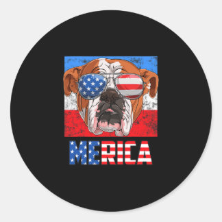 Sticker Rond Chien de taureau anglais 4 juillet drapeau américa