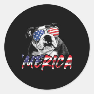 Sticker Rond Chien de taureau anglais 4 juillet Drapeau américa