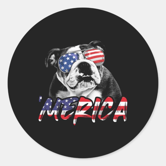 Sticker Rond Chien de taureau anglais 4 juillet Drapeau américa (Devant)