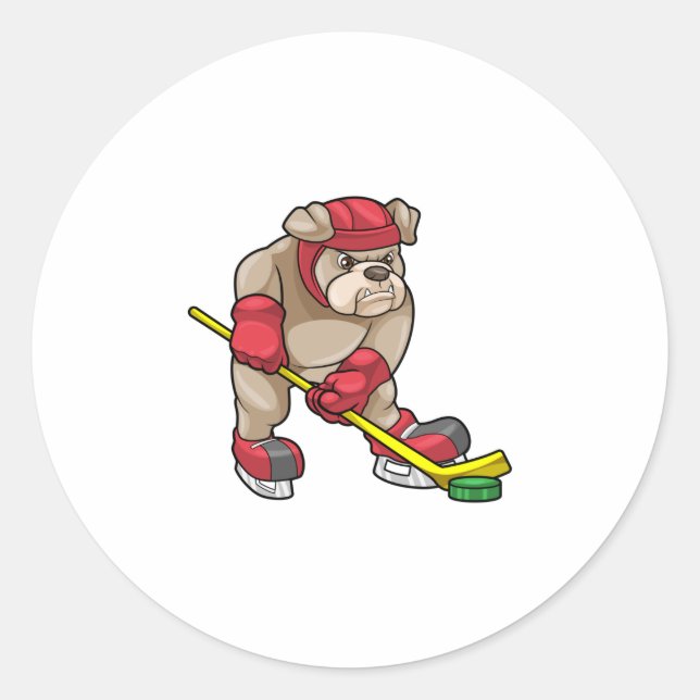 Sticker Rond Chien de taureau au hockey sur glace avec bâton de (Devant)