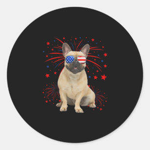 Sticker Rond Chien de taureau français 4 juillet drapeau améric