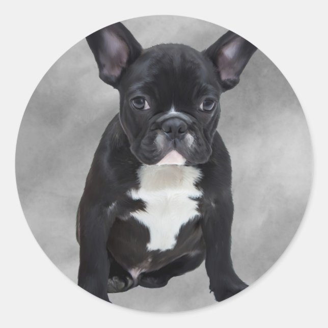 Sticker Rond Chien de taureau français assis aquarelle peinture (Devant)